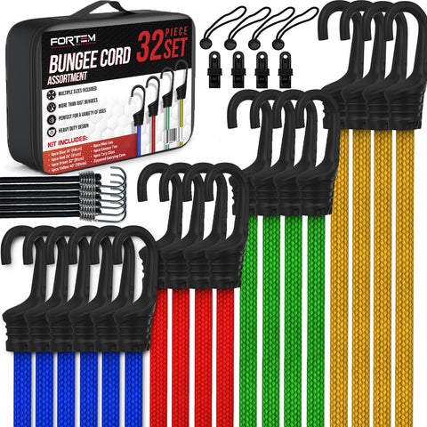 FORTEM bungee cords 10in in a compact bundle for versatile tie-downs and securement