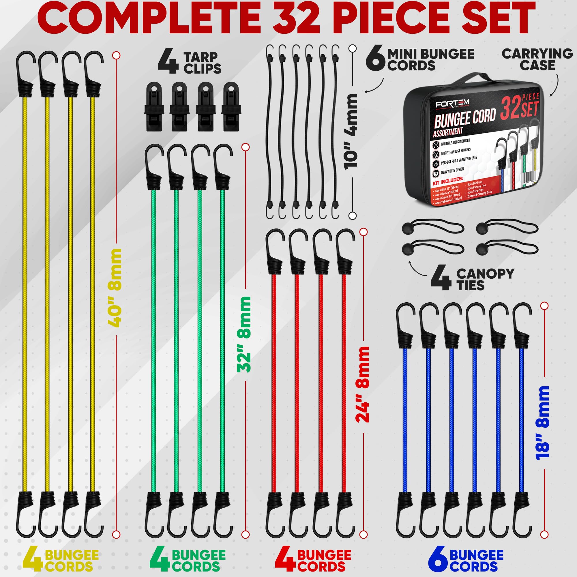 FORTEM bungee cords 18in ideal for anchor points on trucks and bikes