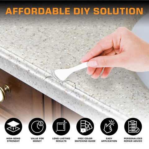 FORTIVO granite repair kit concealing a crack on a stone surface