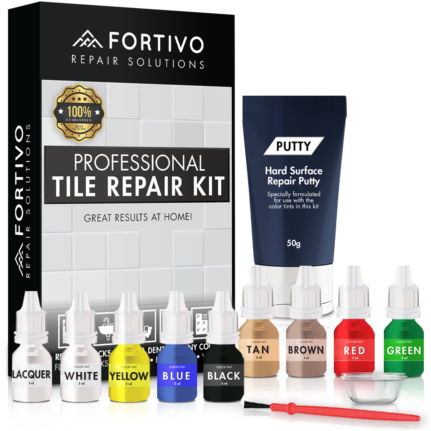 Fortivo Porcelain Repair Kit packaging, ready-to-use solution for tile and stone repairs.