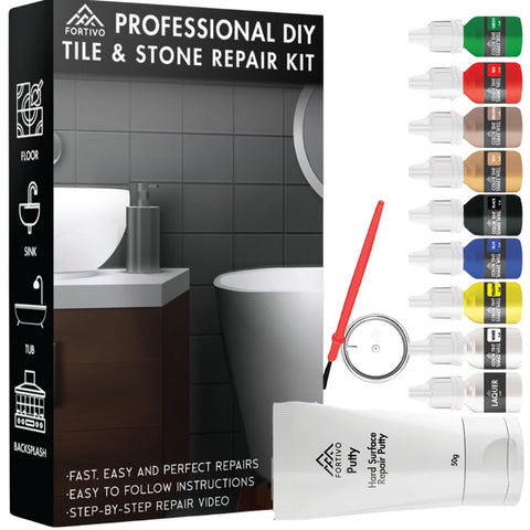 FORTIVO porcelain repair kit restoring chipped tile surfaces for a seamless look