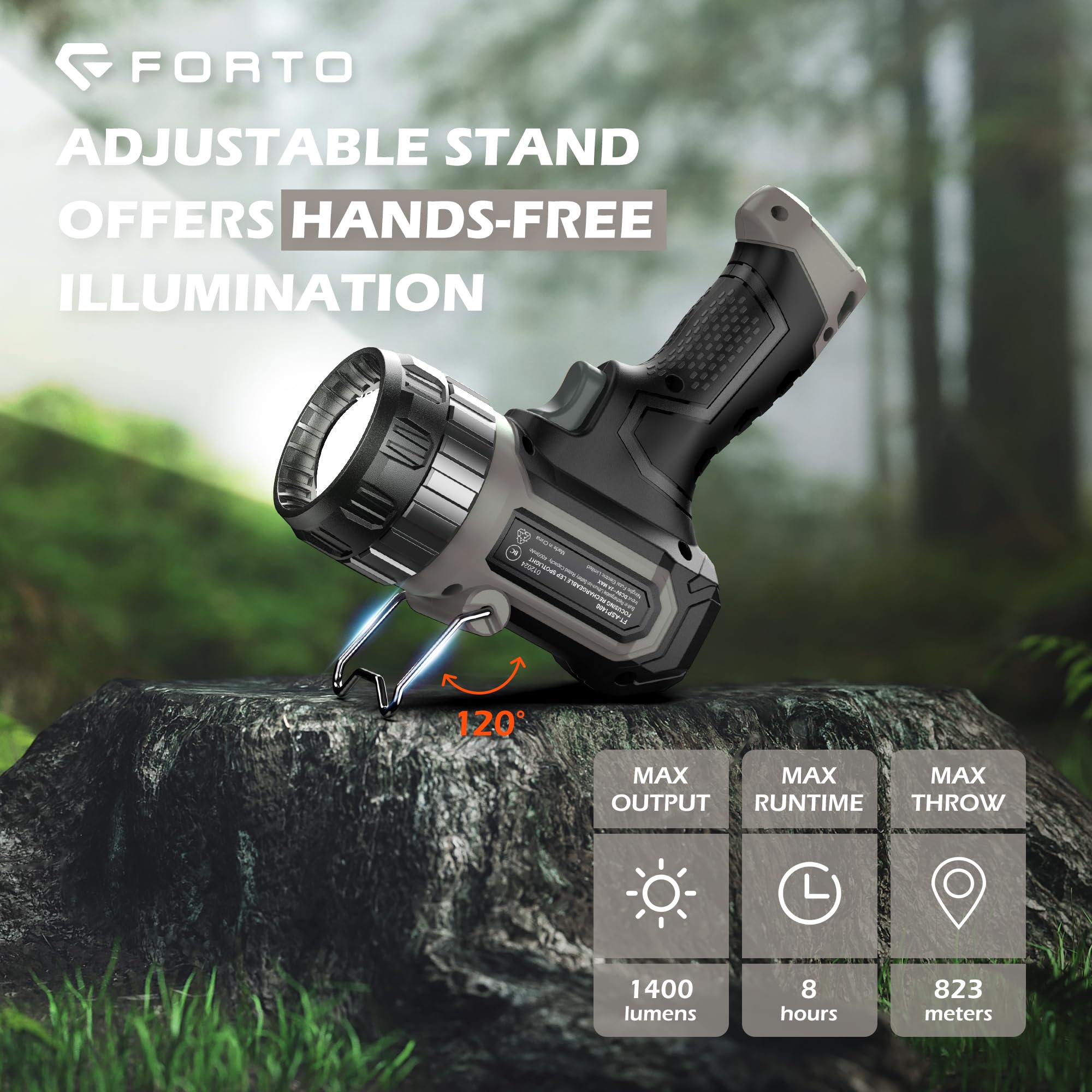 FORTO compact spotlight built with durable ABS construction for rugged outdoor use