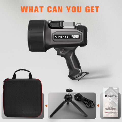 FORTO handheld compact spotlight for easy one-handed use during outdoor tasks.