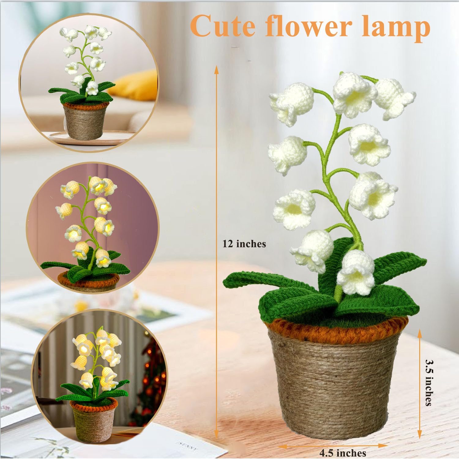 Forvermand crochet lily lamp features battery-powered design for versatile placement.