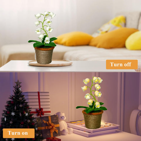 Forvermand crochet lamp uses durable cotton yarn and bendable stems.