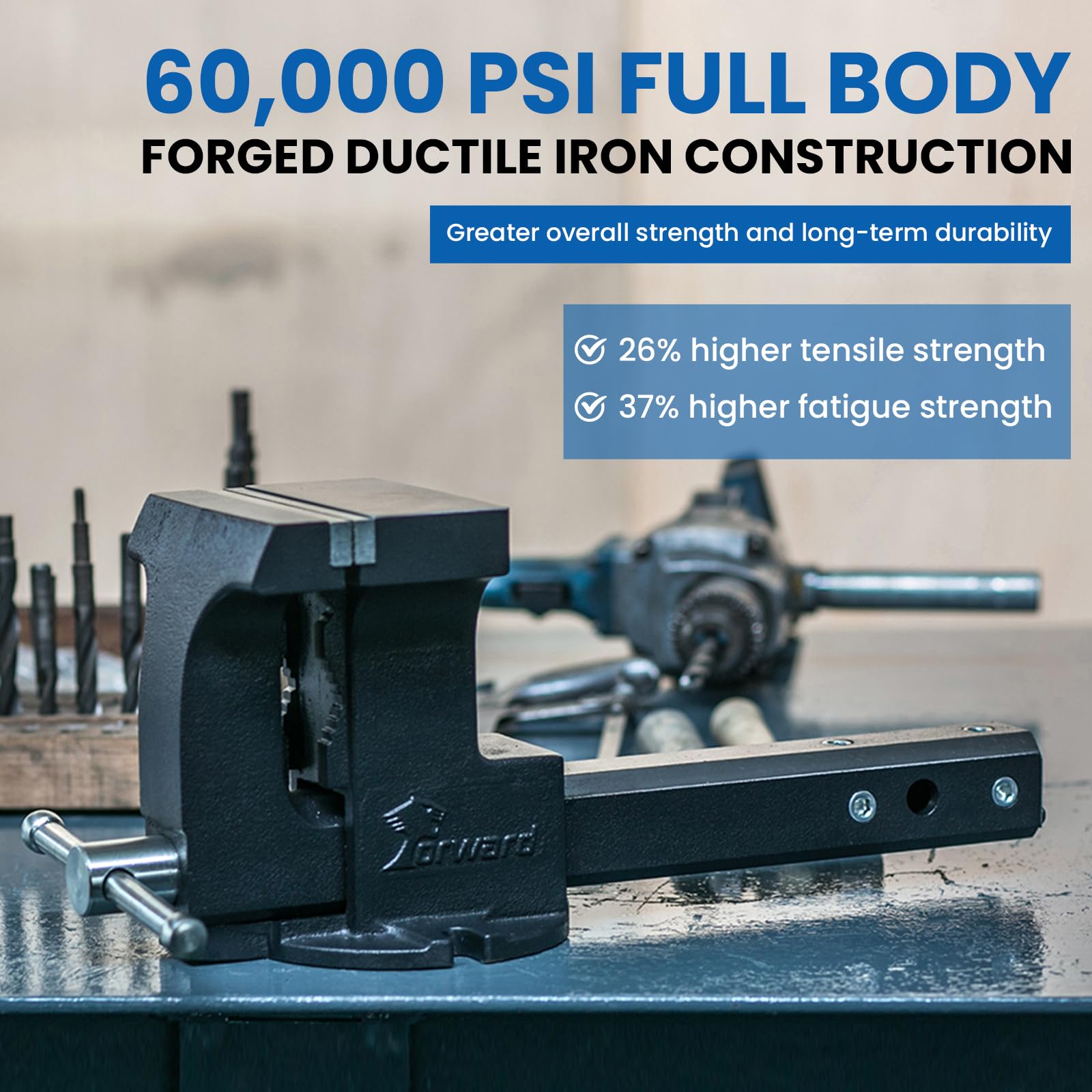 Forward 1705A anvil area with grooved jaws ensures stable pipe holding