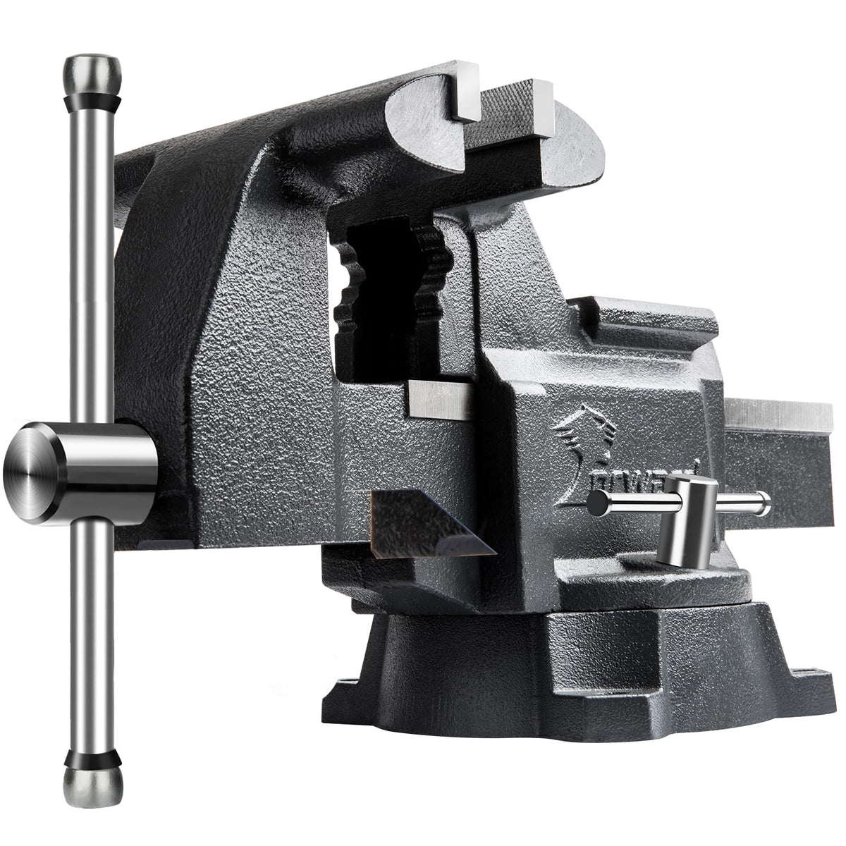 Forward CR40A 4.5-inch bench vise side view highlights rugged ductile iron construction for heavy-duty use.