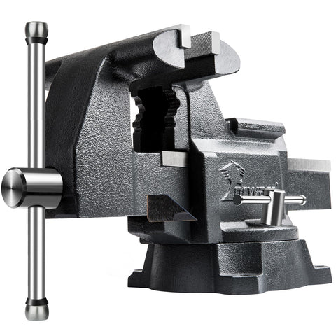 Forward CR40A 4.5-inch bench vise side view highlights rugged ductile iron construction for heavy-duty use.