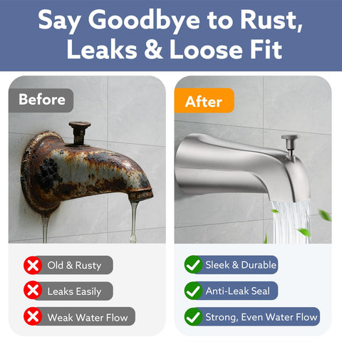 Fosenlion brushed nickel finish on tub spout adds durable bathroom style.