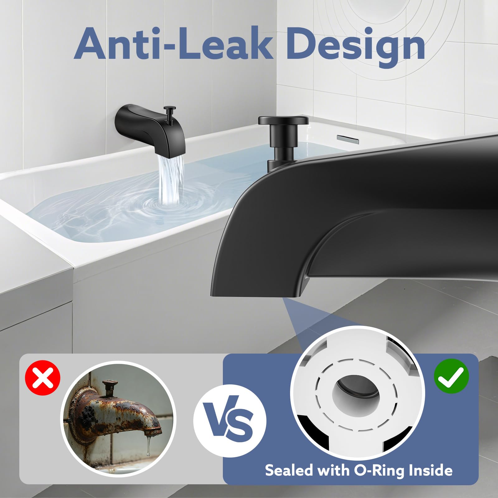 Fosenlion tub spout diverter pull-down lever enables quick tub to shower control