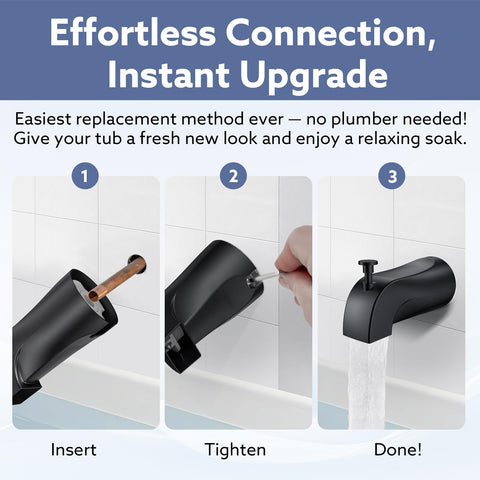 Matte black finish on Fosenlion tub spout diverter for a cohesive modern look
