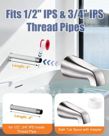 Fosenlion universal tub spout brushed nickel adapter for 1/2- and 3/4-inch IPS pipes.