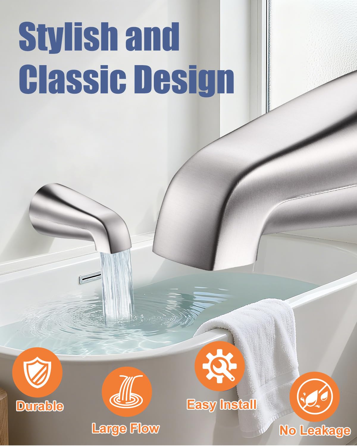 Fosenlion universal tub spout brushed nickel DIY-install friendly setup.