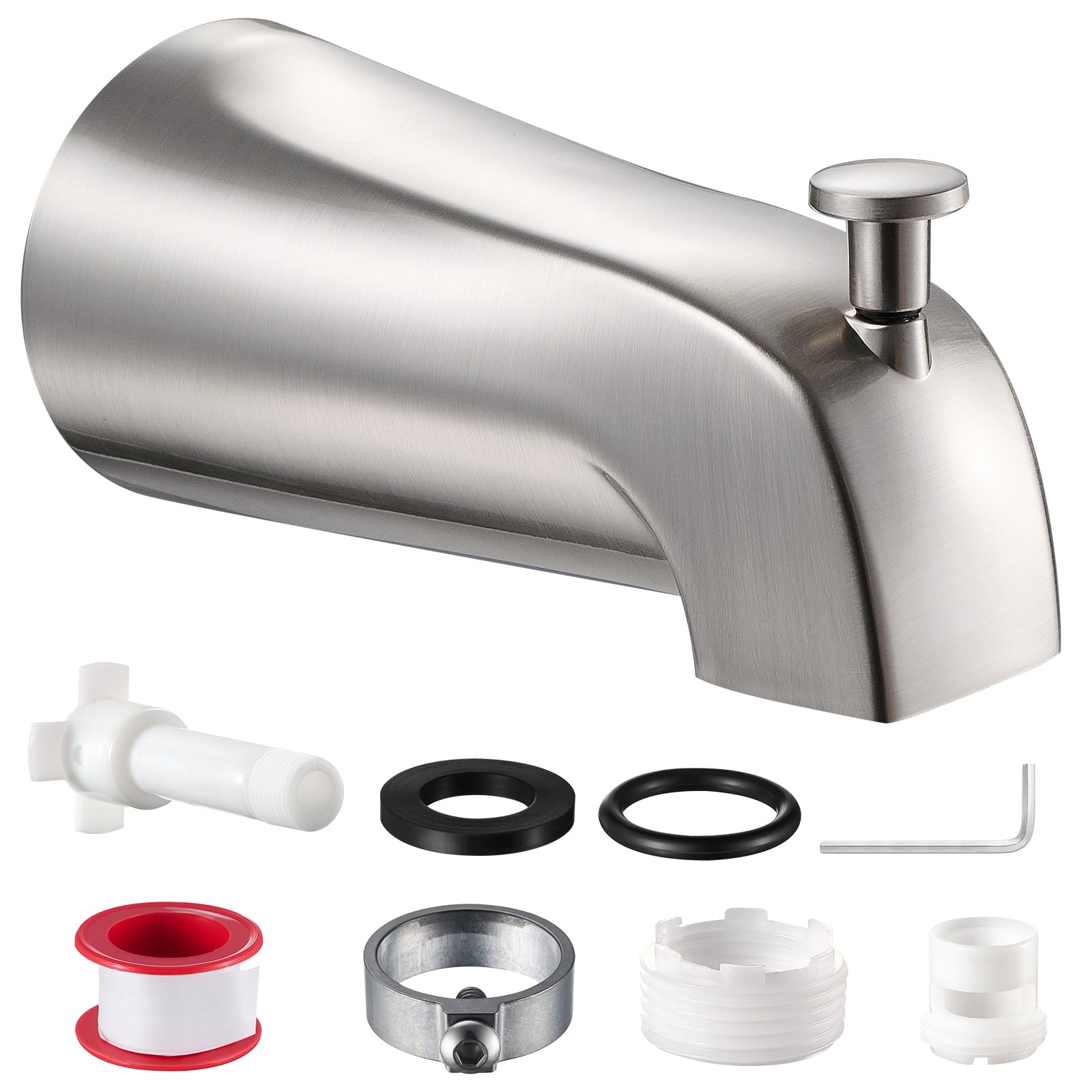 Fosenlion universal tub spout with diverter shows broad compatibility for slip-fit and threaded piping.