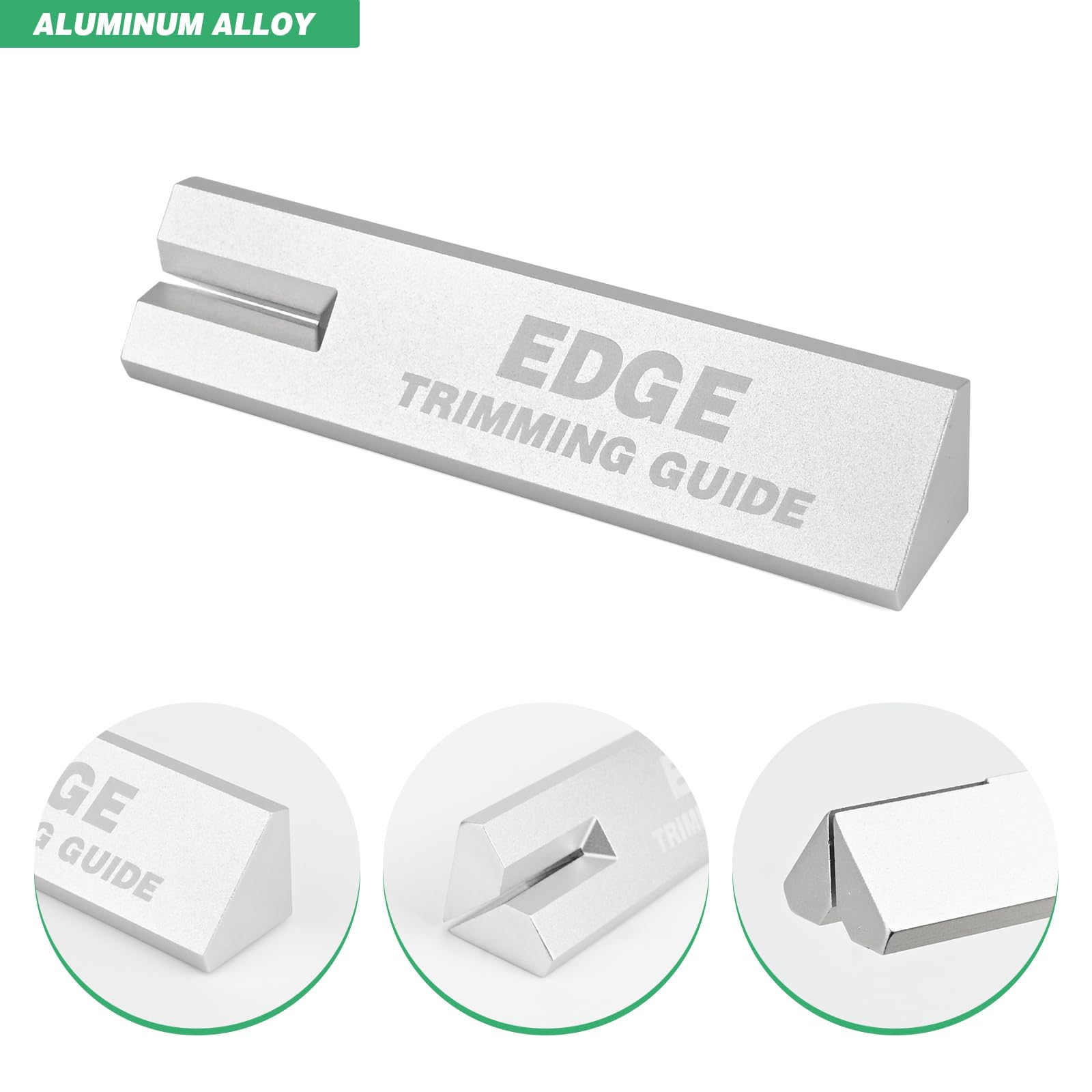 FOSHIO edge trimming guide blade-slot close-up showing blade alignment for straight cuts.