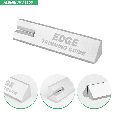 FOSHIO edge trimming guide blade-slot close-up showing blade alignment for straight cuts.