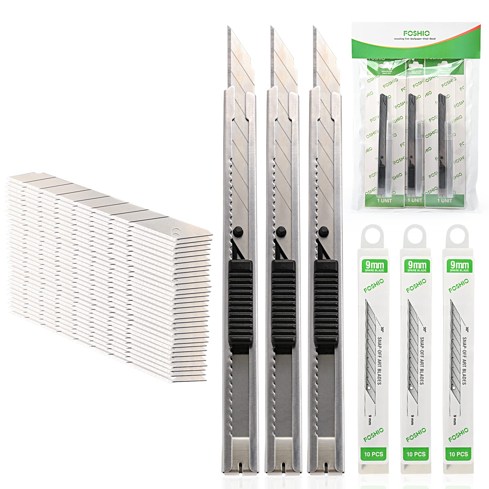 FOSHIO retractable utility knife with a 30-degree blade for precise cuts.