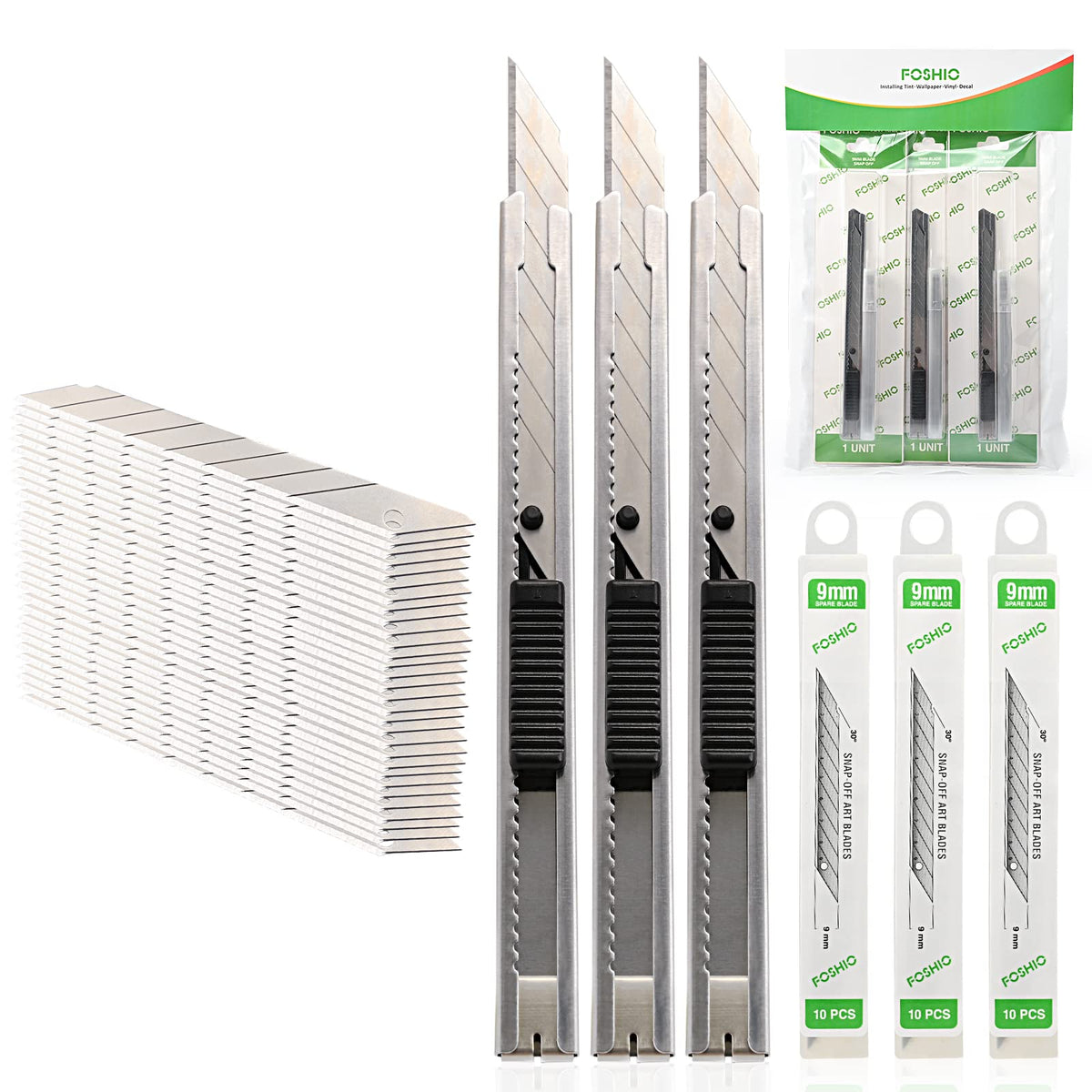 FOSHIO retractable utility knife with a 30-degree blade for precise cuts.