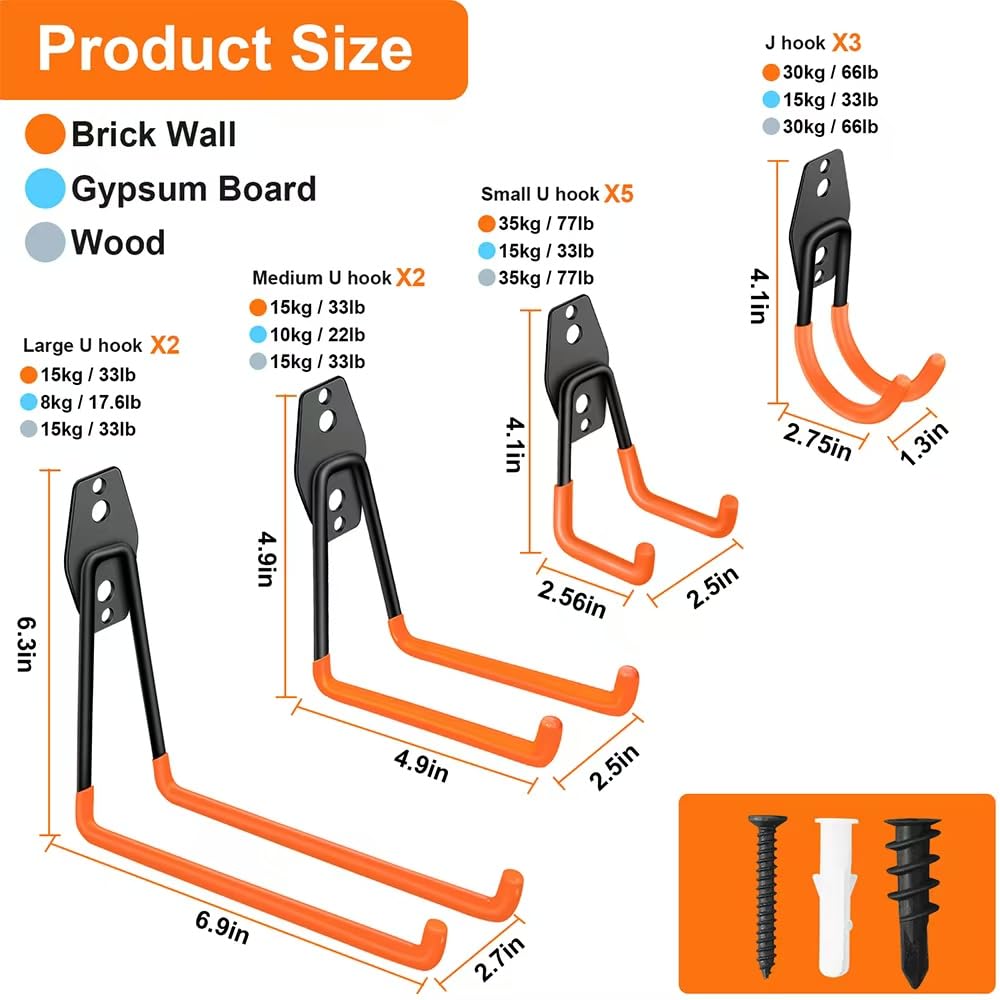 Fosiweelo garage hooks pack keeps bicycles off the floor and walls protected.