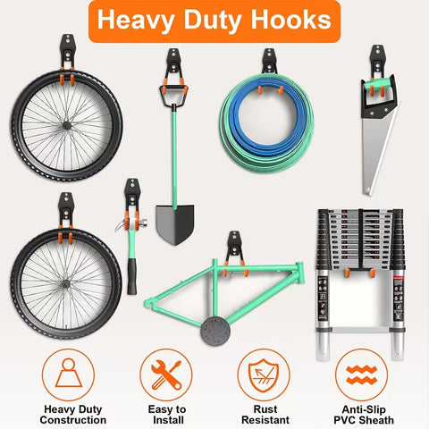 Fosiweelo garage hooks pack secures weed eaters for outdoor maintenance.