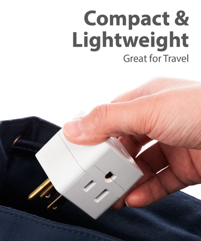 Fosmon compact three-way plug adapter ideal for travel and offices.
