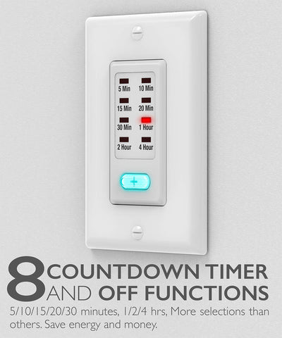 Fosmon in-wall timer switch with 9 settings for versatile lighting control.