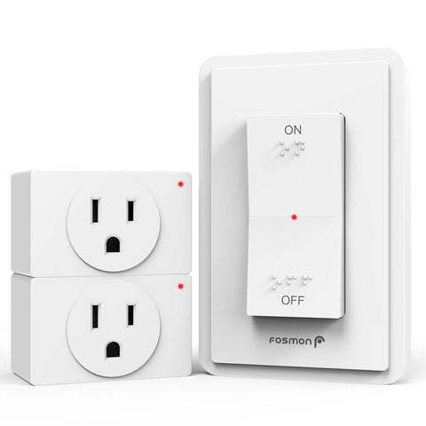 Fosmon WavePoint outlet 2-pack shown for wireless control of lamps and fans.