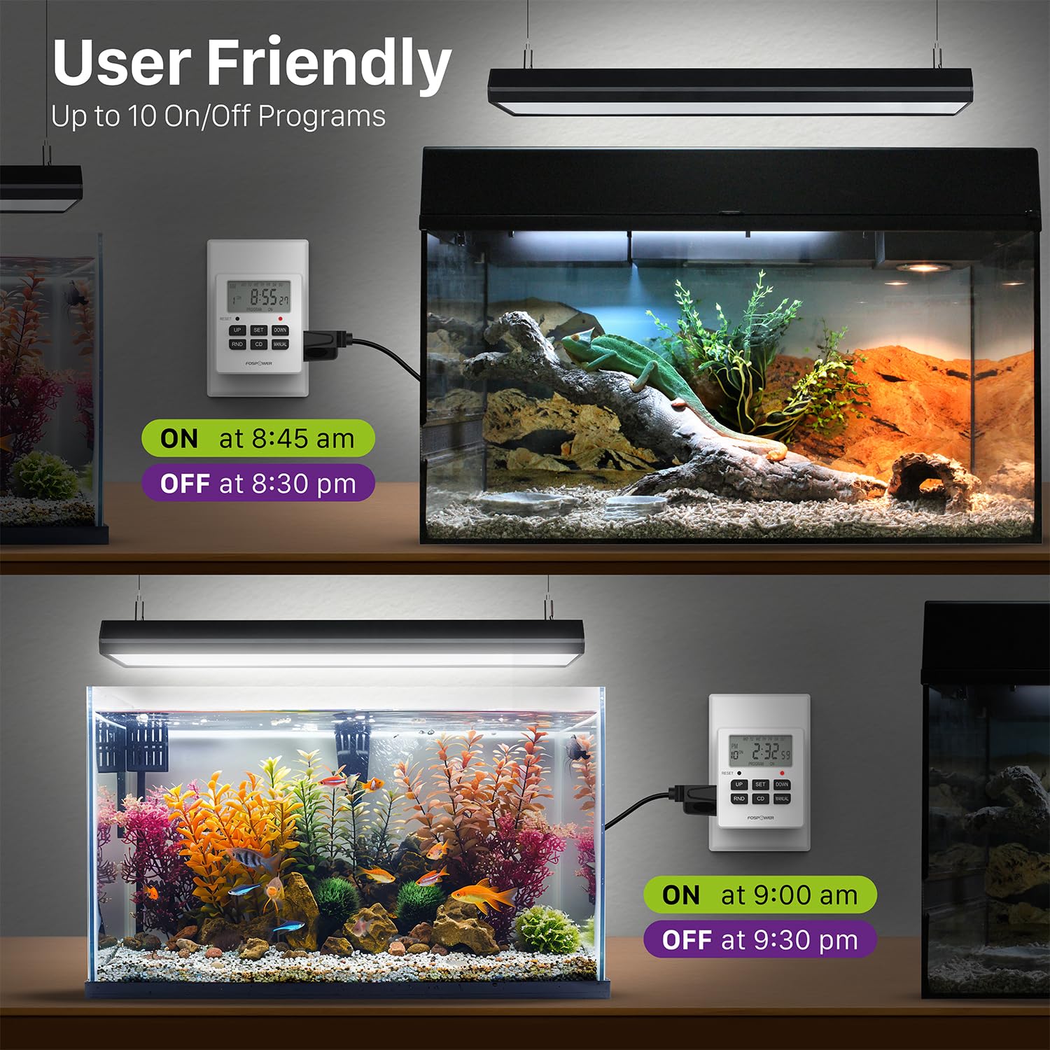 FosPower UL-listed timer ensures safe operation and reliability.