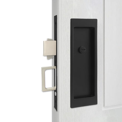 Foswdero pocket door hardware matte black front view for a sleek modern interior.