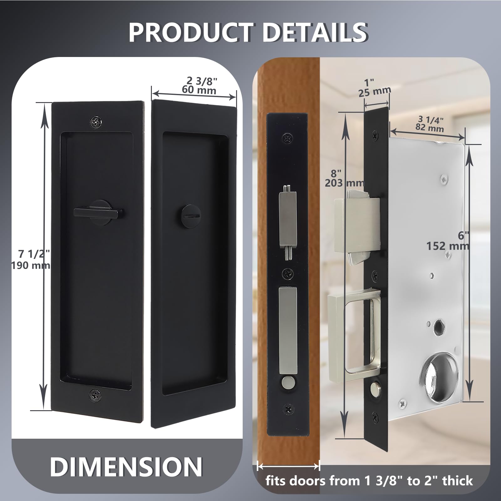 Pop-out pull in Foswdero pocket door hardware demonstrating effortless grip.