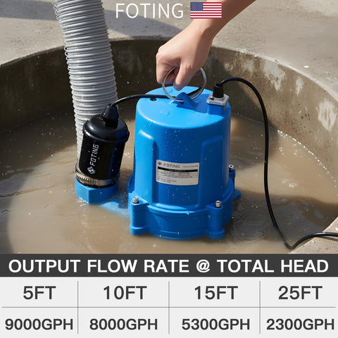 FOTING 2 inch NPT discharge detail shows standard piping compatibility.