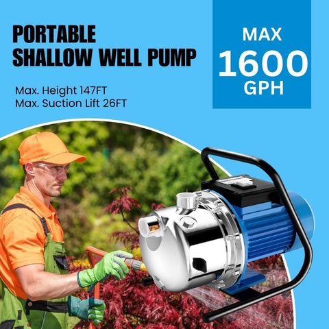 FOTING shallow well pump side view highlighting compact portable irrigation solution.