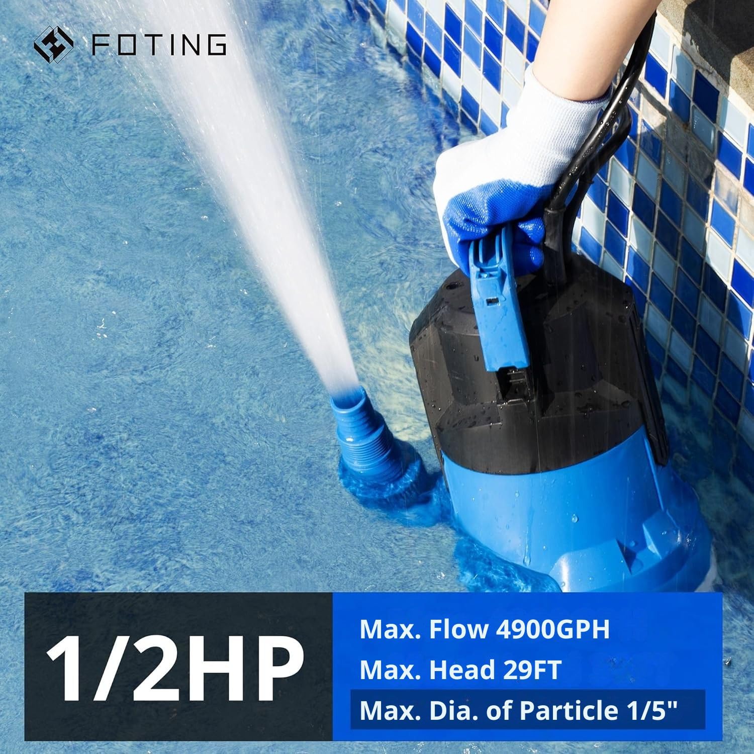 FOTING sump pump with automatic float switch helps start pumping at higher water levels