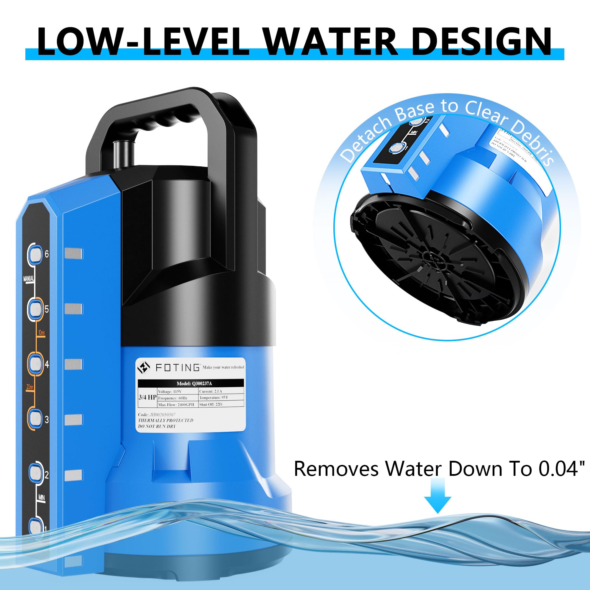 FOTING Sump Pump 1-1/2 inch discharge suits common hoses.