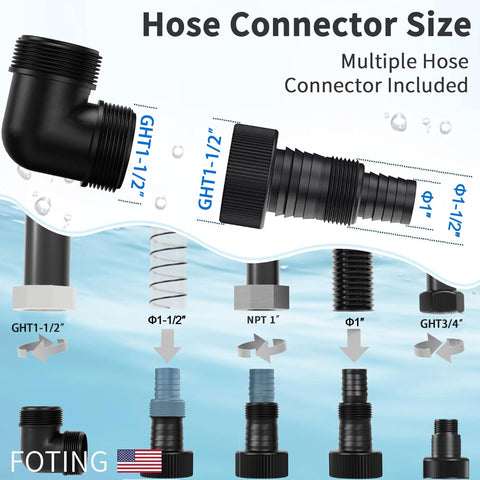 FOTING three adapters fit garden hoses, NPT, and multi-hose setups.