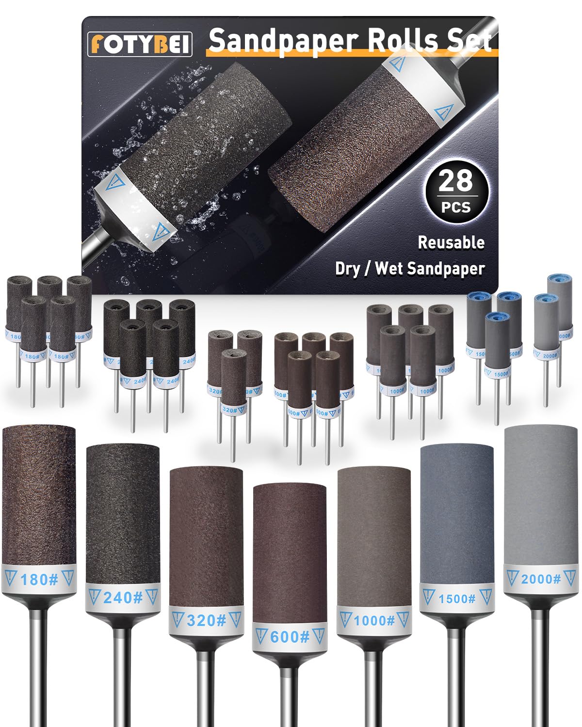 FOTYBEI 28Pcs sanding drums set with 1/8 inch shank for versatile metal and stone work