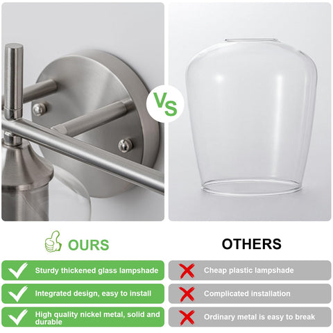 foucasal clear glass shade bathroom light offers soft, diffuse glow