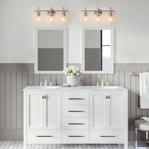 foucasal modern brushed-nickel fixture blends with contemporary interiors