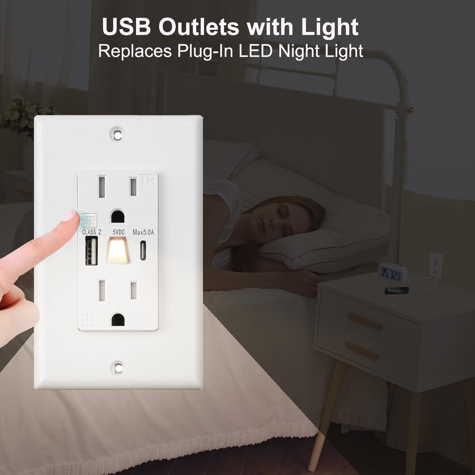 FourHarvest Lights Outlet in-wall installation replaces a standard outlet.