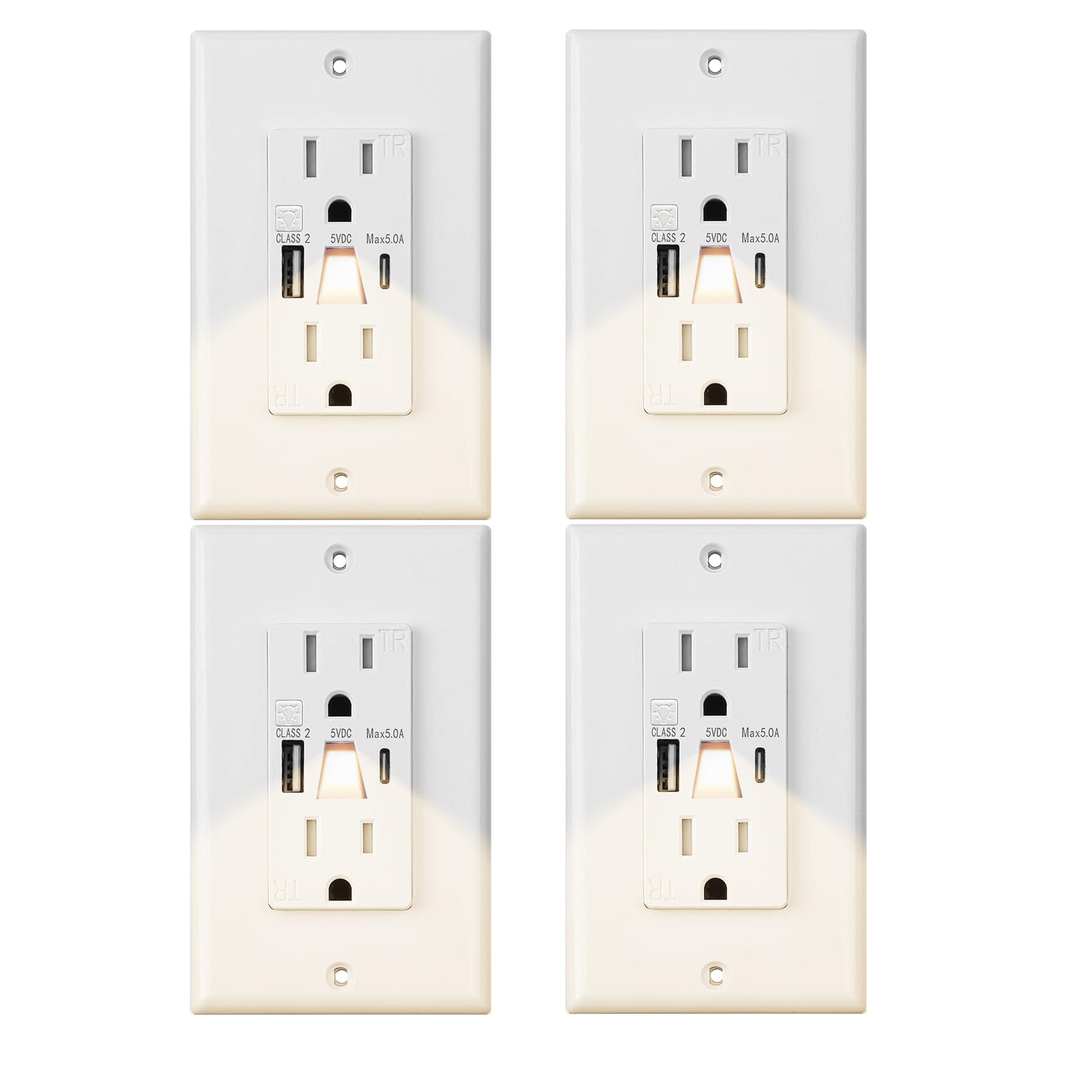 FourHarvest Lights Outlet with USB night light guides nighttime navigation.