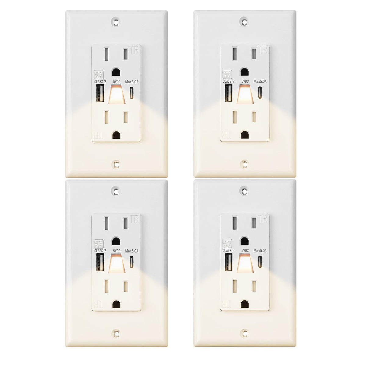 FourHarvest Lights Outlet with USB night light guides nighttime navigation.