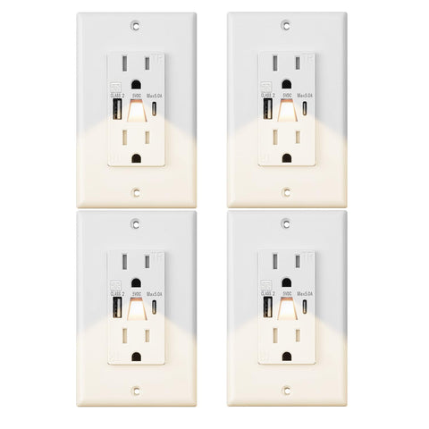 FourHarvest Lights Outlet with USB night light guides nighttime navigation.