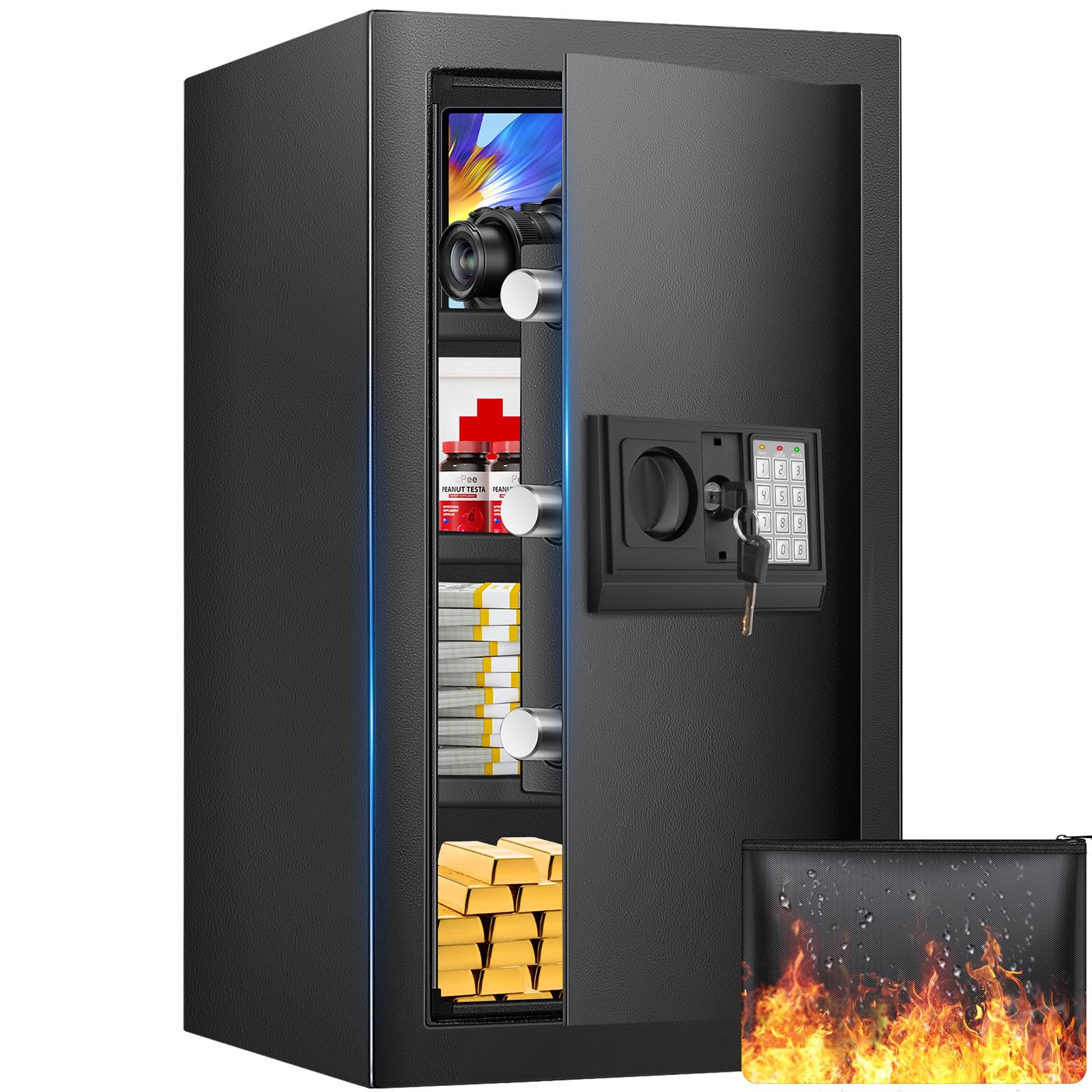 FOWORE 23.62 inch safe front angle view showing large interior storage