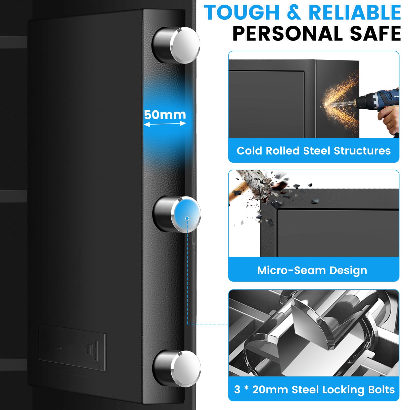 FOWORE fireproof safe door with locking bolts enhancing security