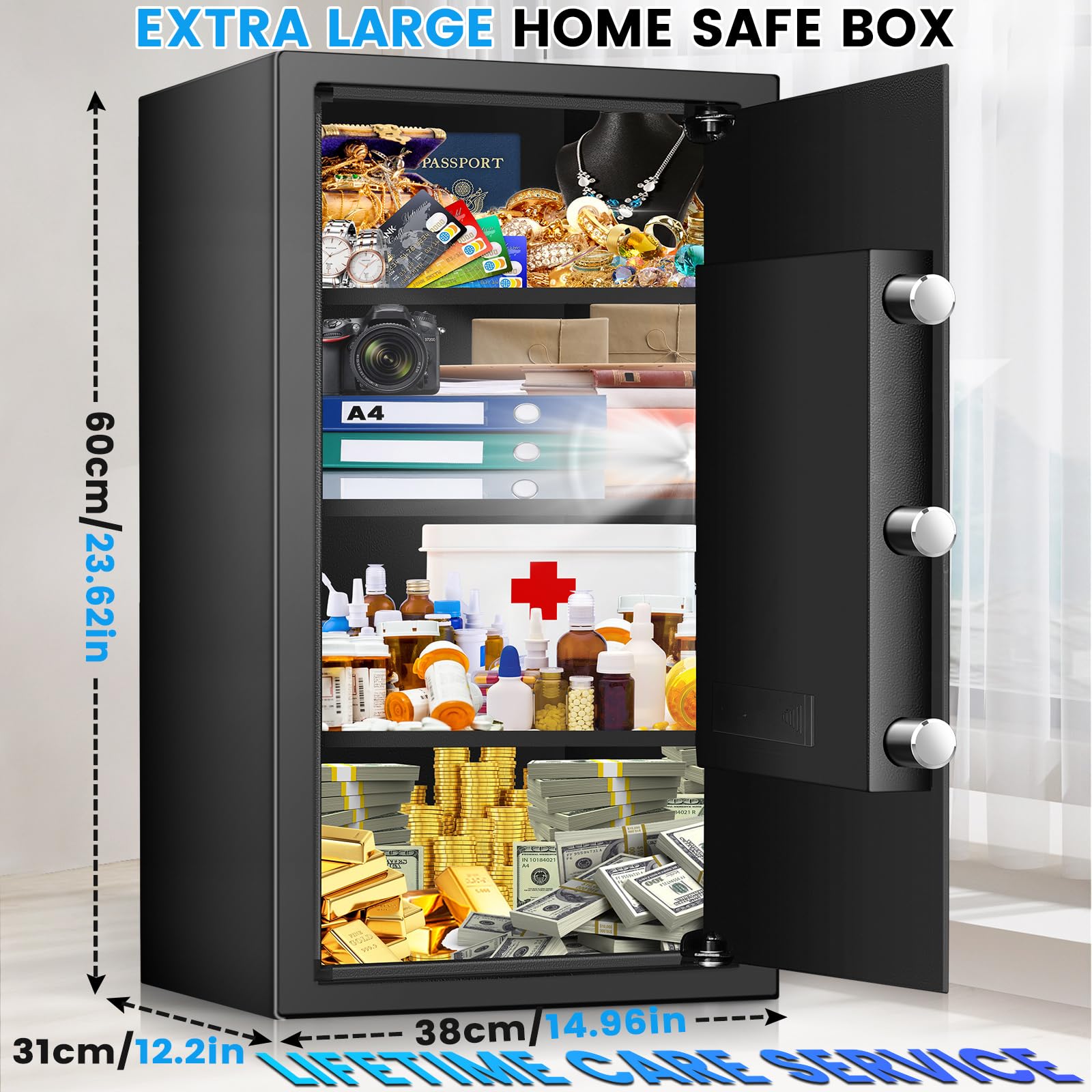 FOWORE fireproof safe interior with spacious storage for documents and valuables