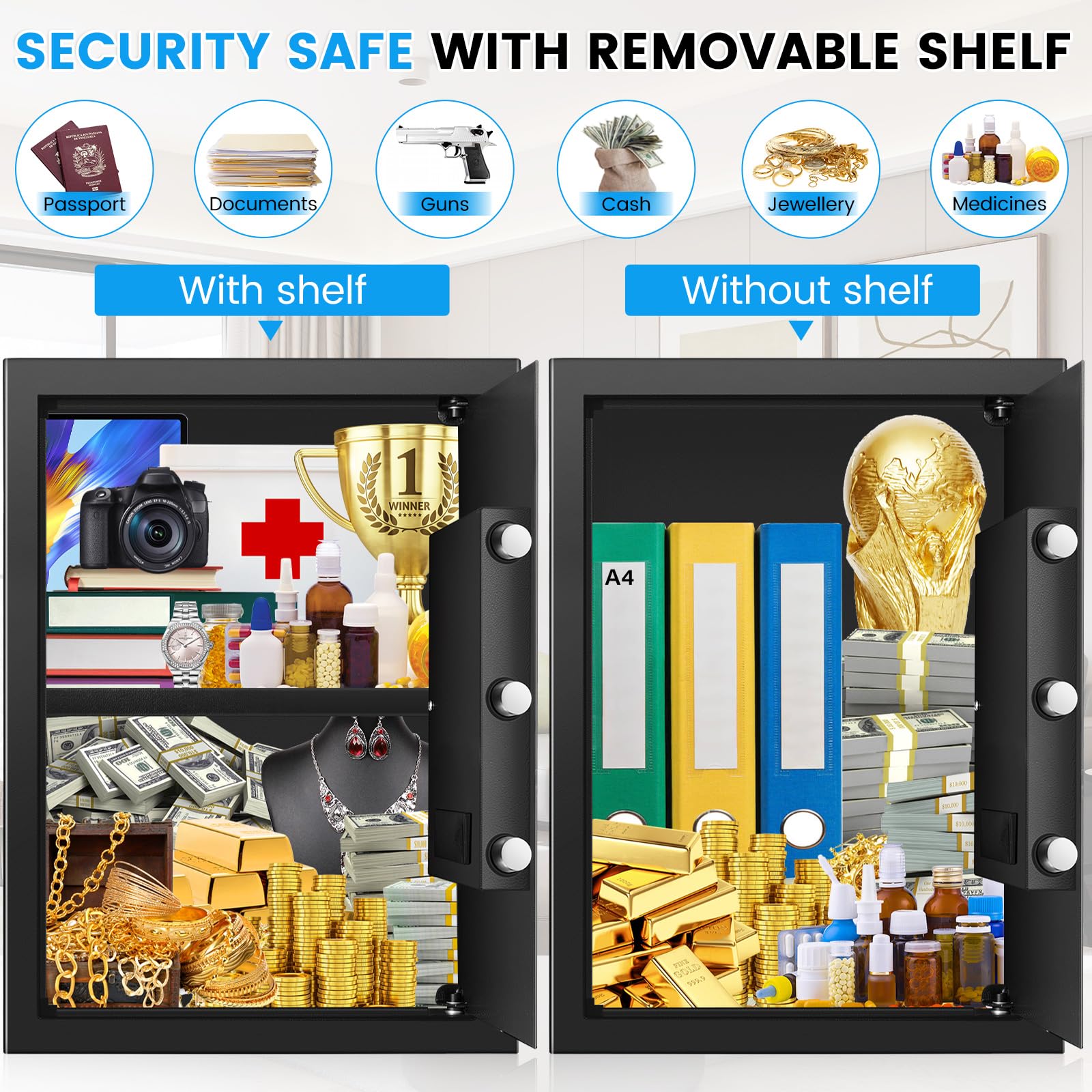 FOWORE safe box door detail highlights a thick 50mm barrier.