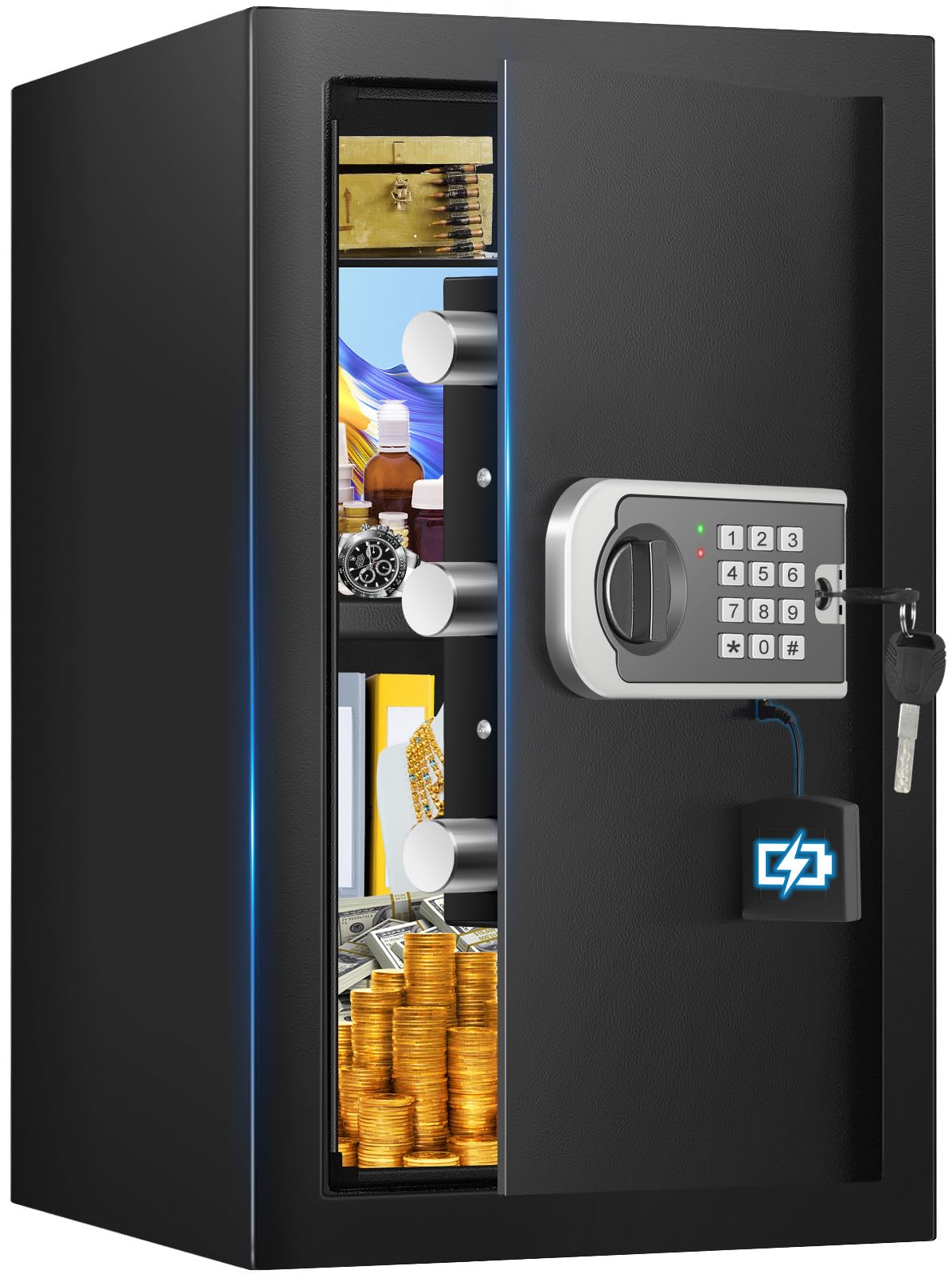 FOWORE Safe Box front view showing ample 3.5 cu ft storage for valuables