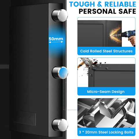 FOWORE safe box internal layout with bolts and micro-seam design.