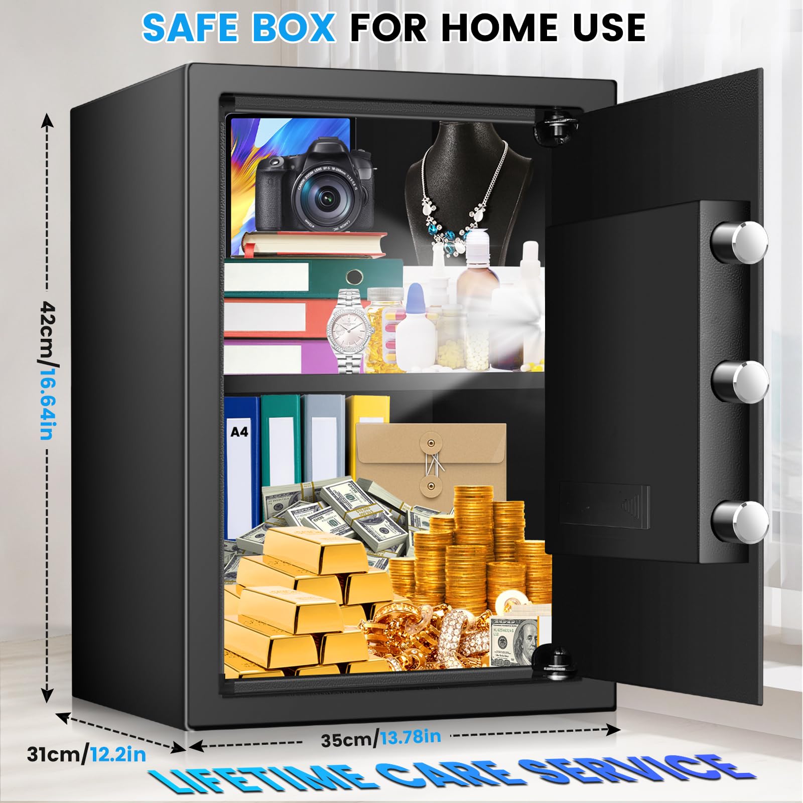FOWORE safe box programmable keypad entry enables quick, secure access.
