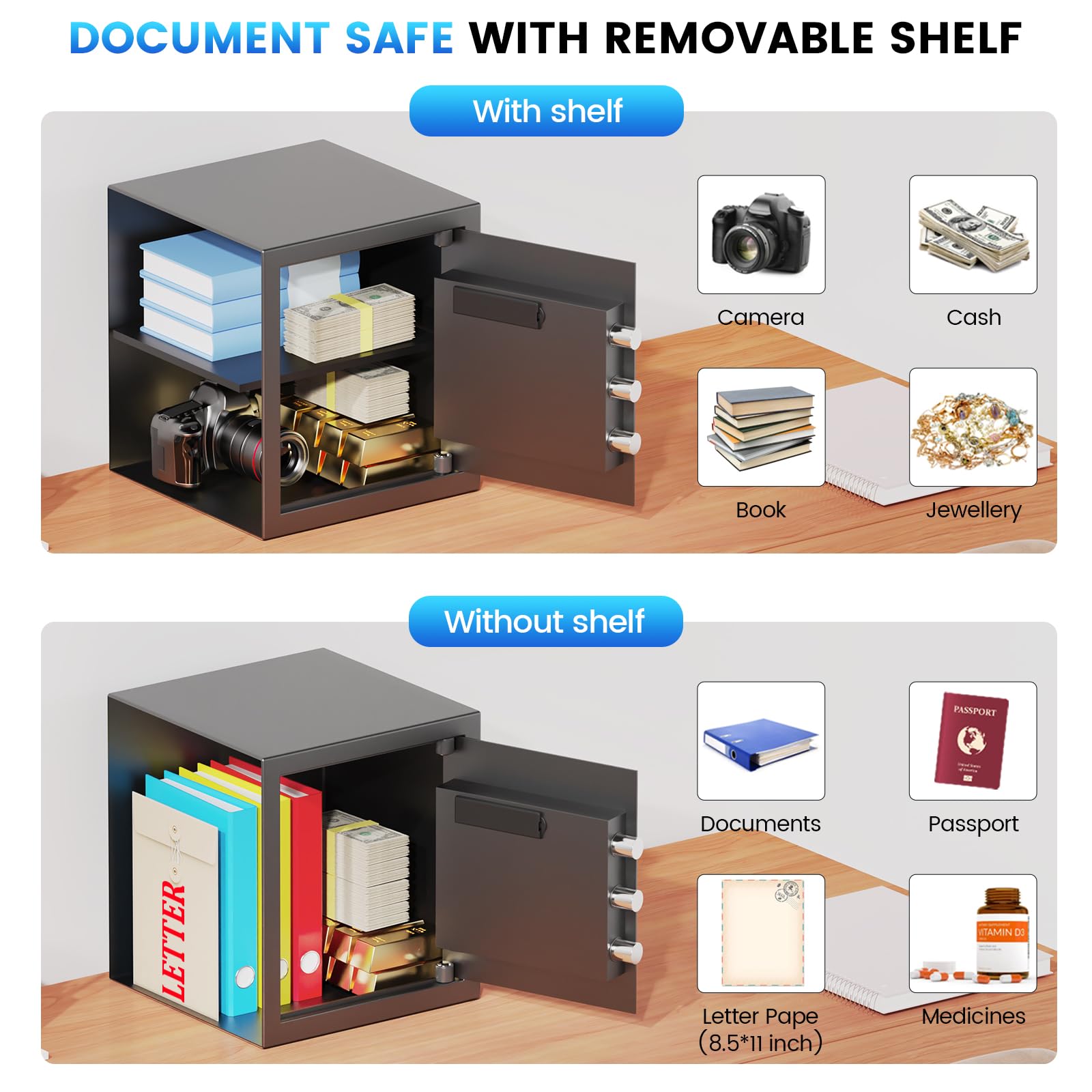 FOWORE safebox with fireproof document bag for added protection.